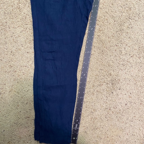LINEN FOX blue linen slim straight leg elastic waist pants - Picture 9 of 10